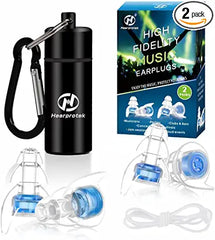 High Fidelity Concert Ear Plugs, Hearprotek Noise Reduction Music Earplugs, Hearing Protection for Musicians, Festival, DJ’s, Nightclub, Concerts, Drummers and Other Loud Events 2 Pairs