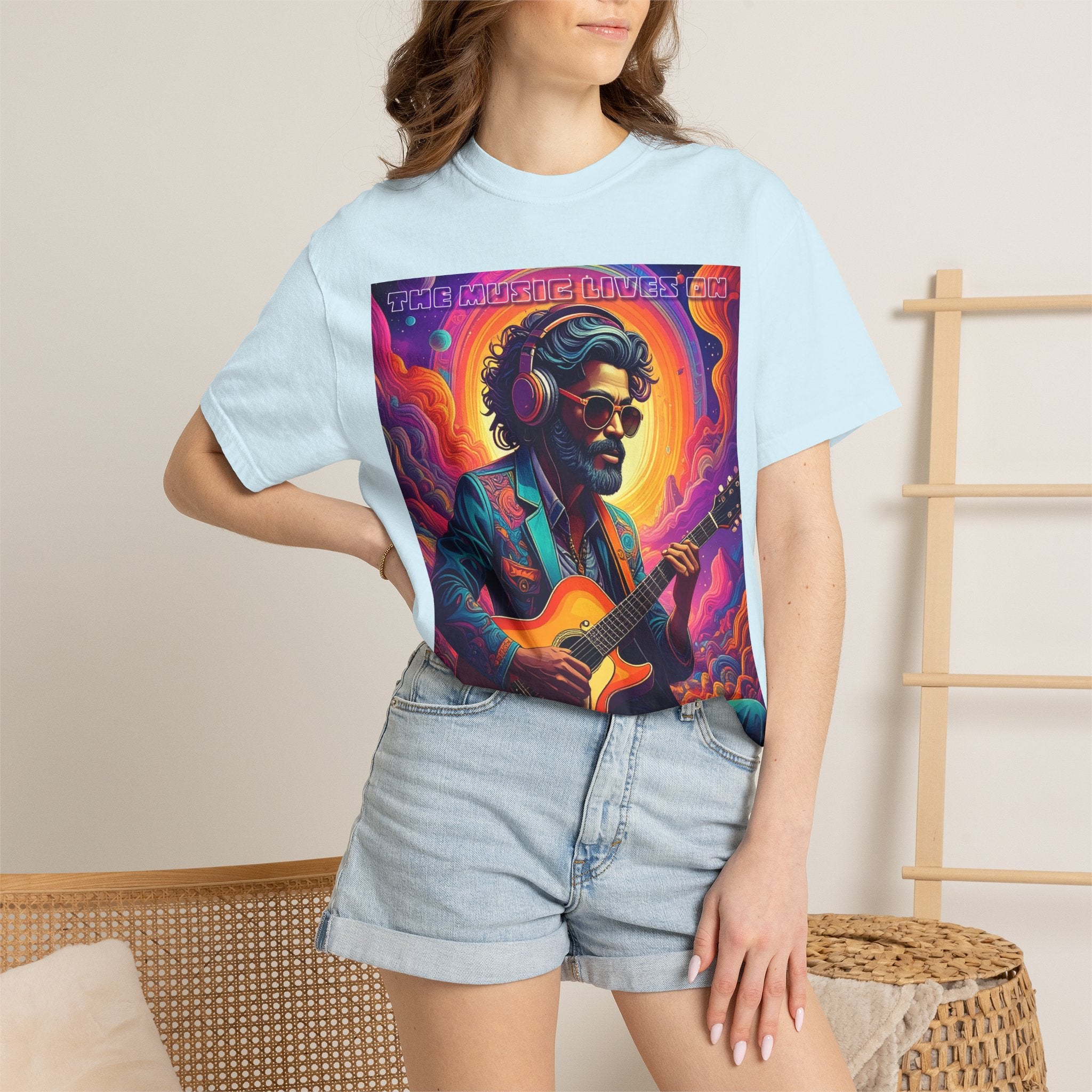 Psychedelic Guitarist T-Shirt — Vintage Sunset Music Poster Design