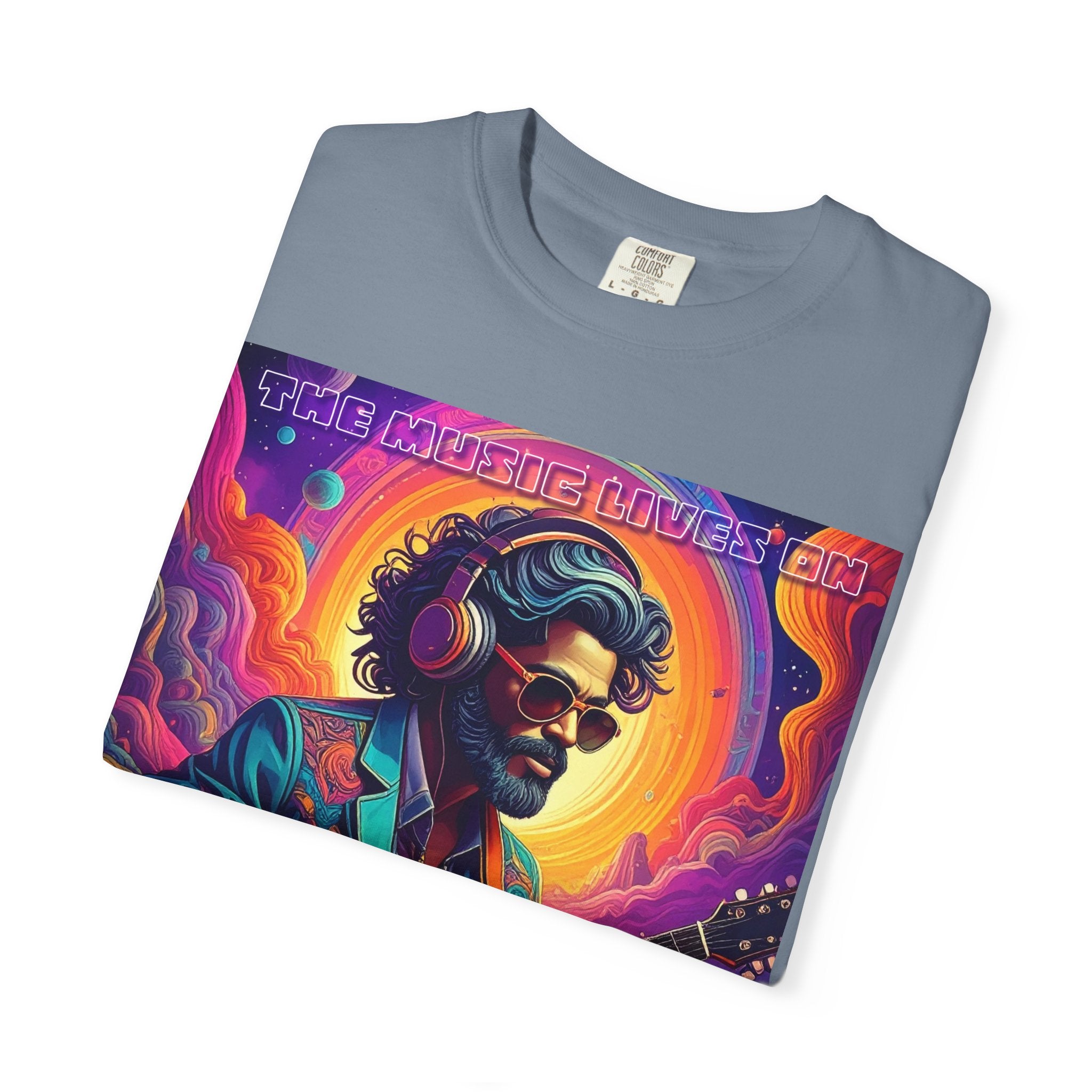 Psychedelic Guitarist T-Shirt — Vintage Sunset Music Poster Design