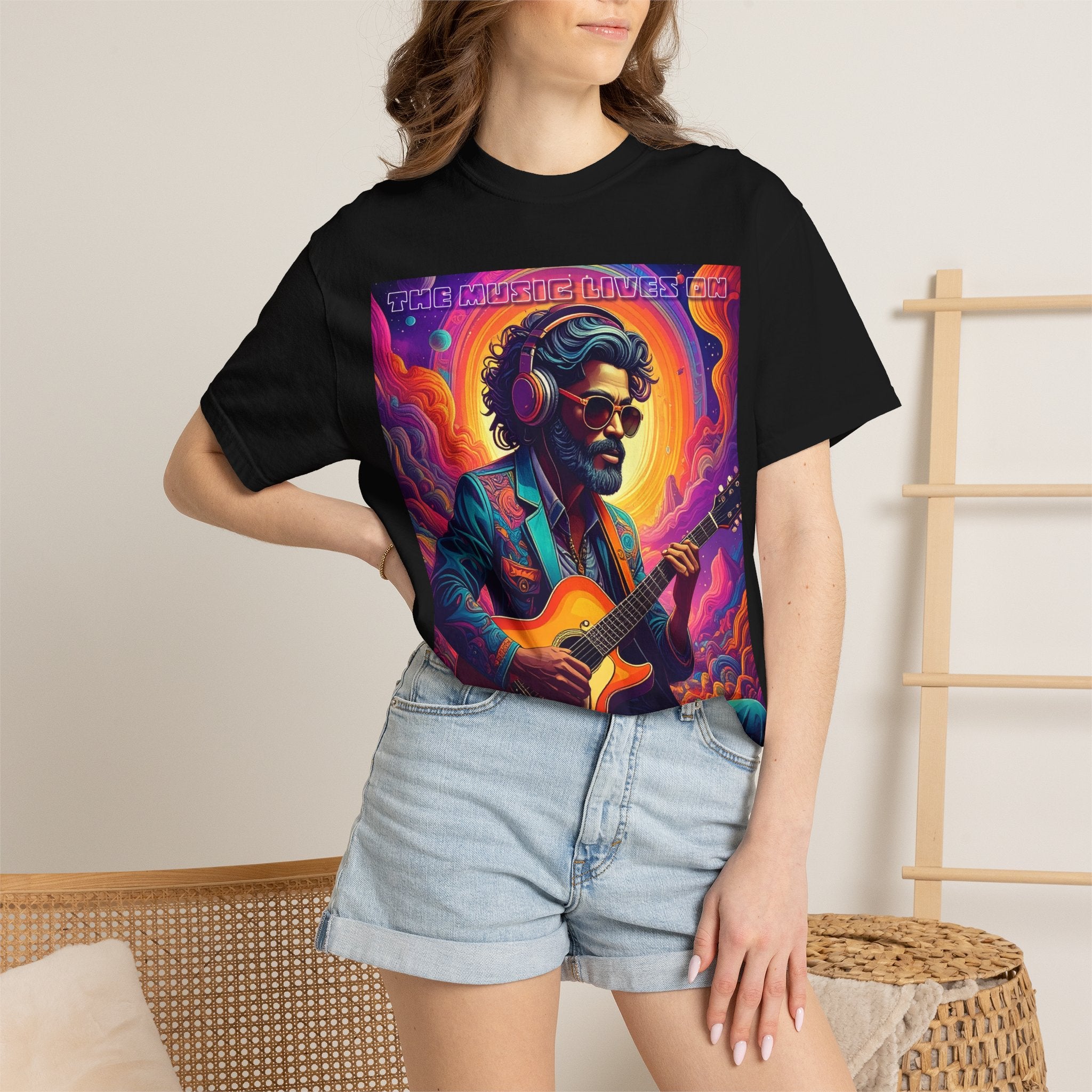 Psychedelic Guitarist T-Shirt — Vintage Sunset Music Poster Design