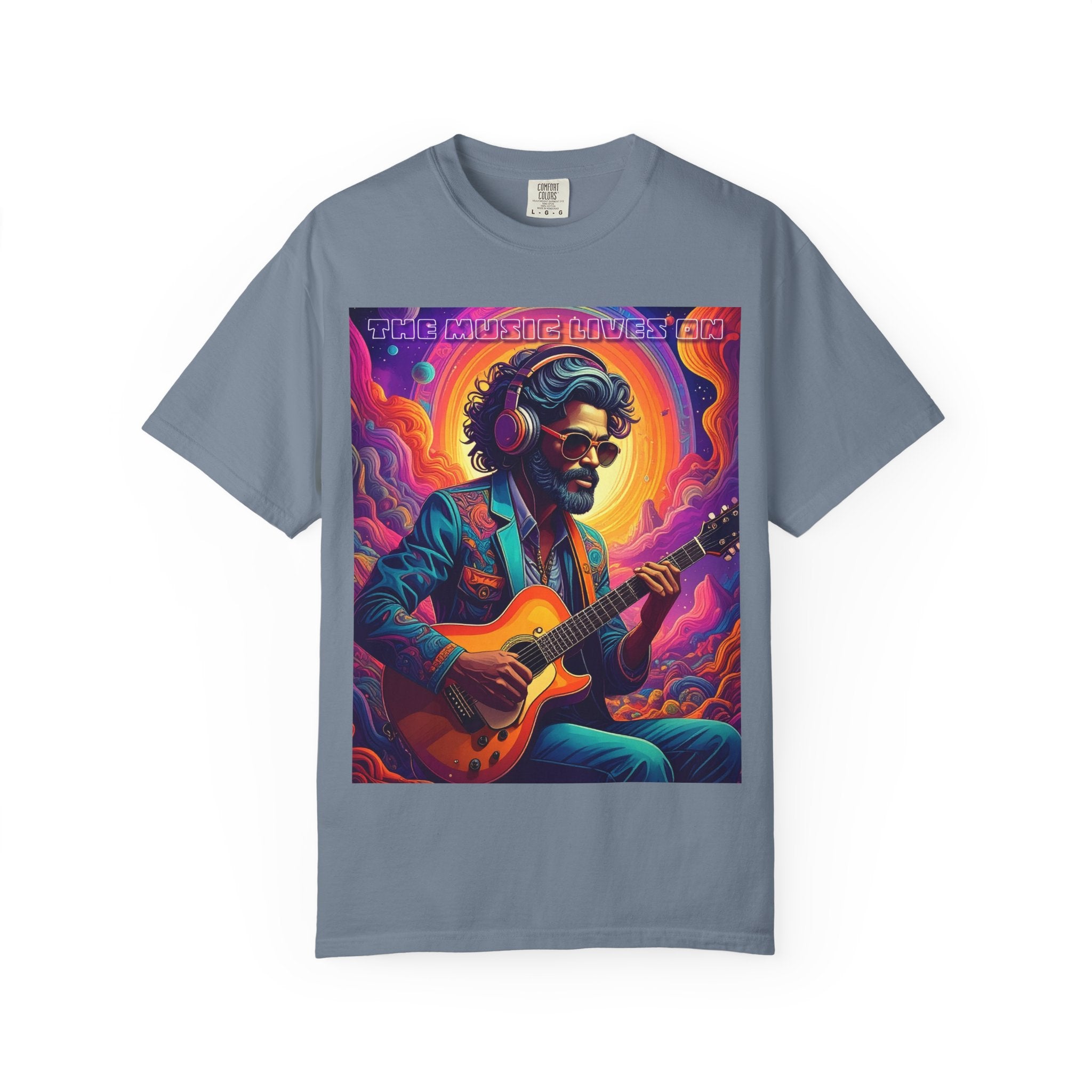 Psychedelic Guitarist T-Shirt — Vintage Sunset Music Poster Design
