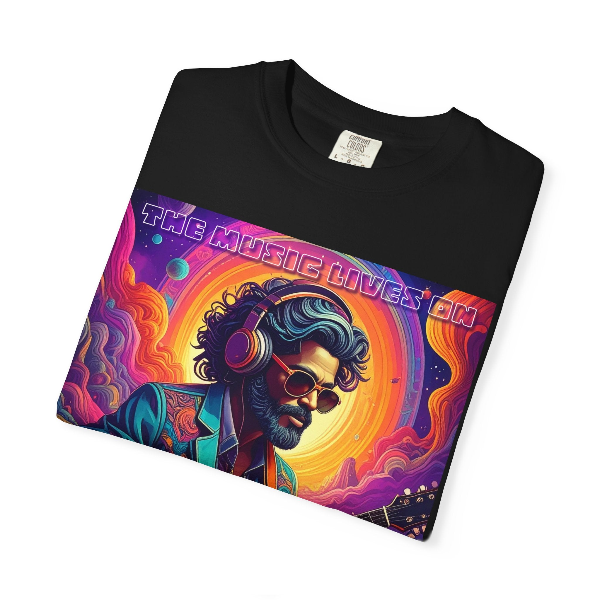Psychedelic Guitarist T-Shirt — Vintage Sunset Music Poster Design