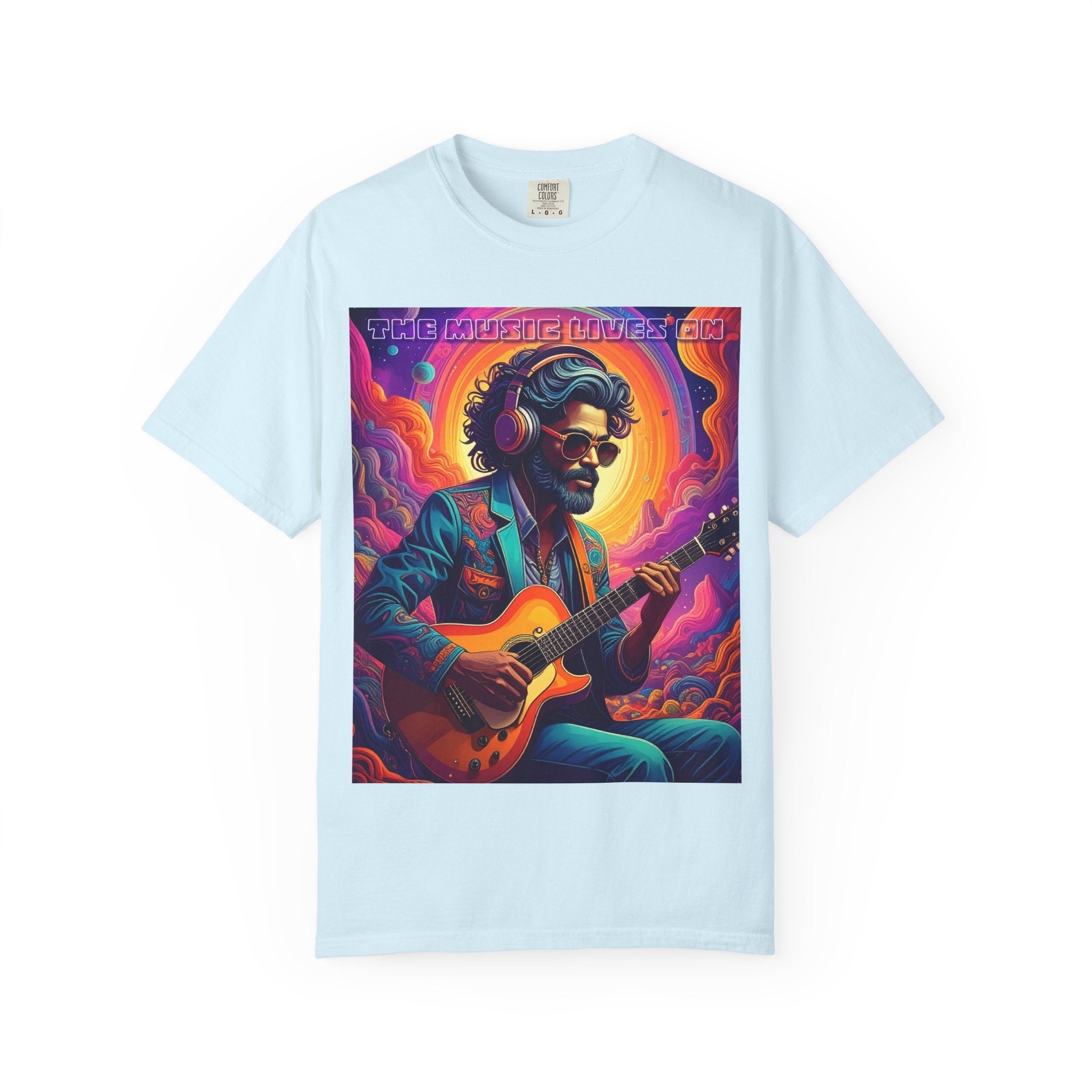 Psychedelic Guitarist T-Shirt — Vintage Sunset Music Poster Design