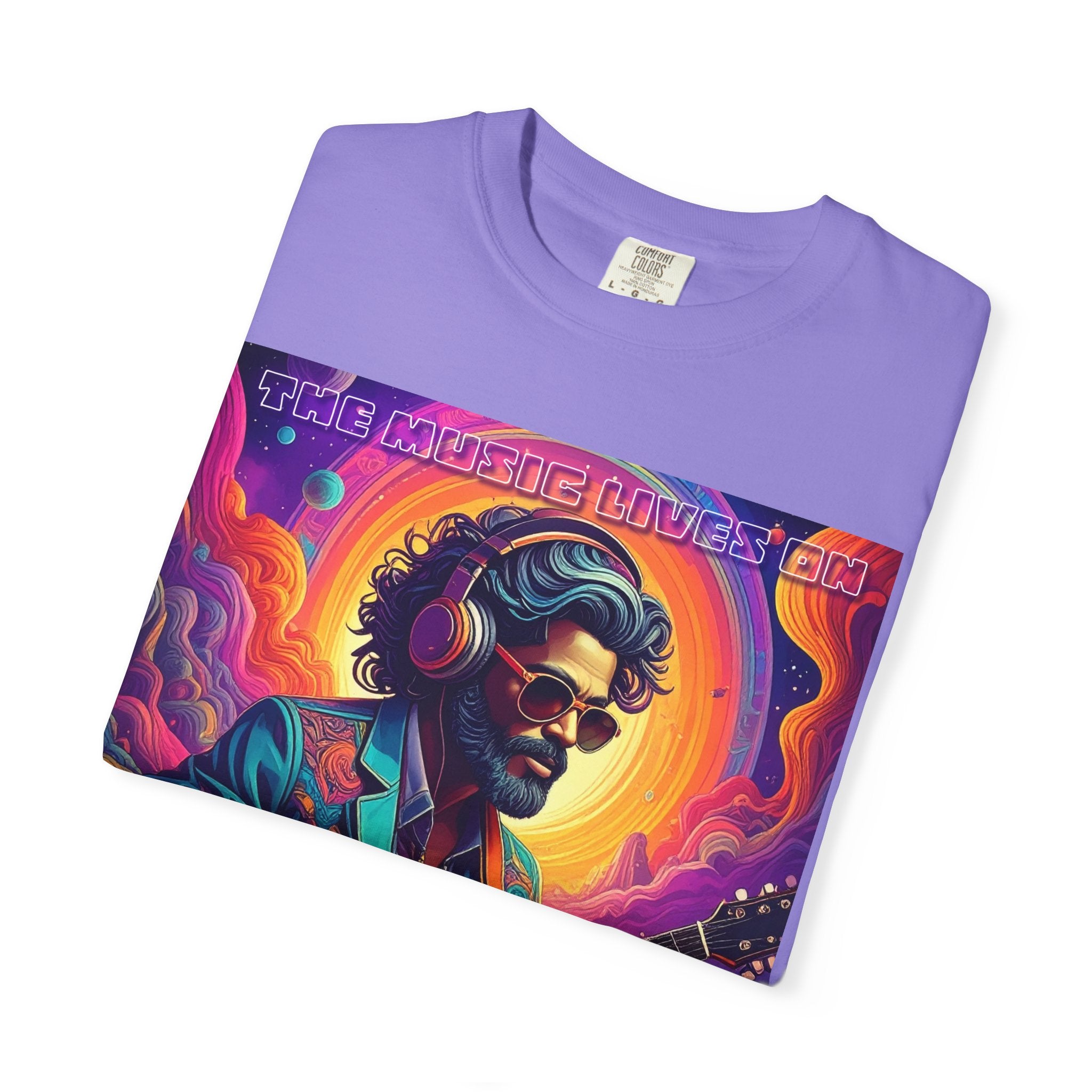 Psychedelic Guitarist T-Shirt — Vintage Sunset Music Poster Design
