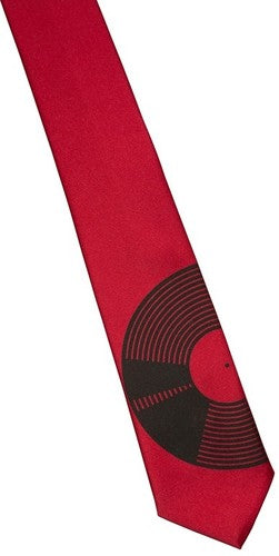 Vinyl Record Necktie-Narrow Size  Black On Red-Microfiber Band Apparel  Red  2017 Made In USA Detroit
